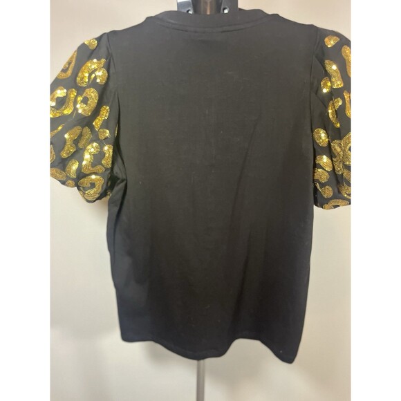 Sash Boutique Louisiana Saints Sequin Top XS Black Gold Fleur-de-Lis Puff Sleeve - Picture 6 of 10
